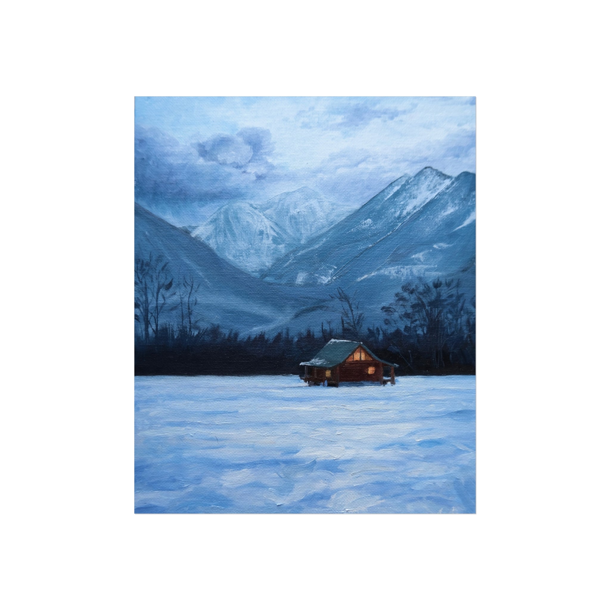 Fine Art Poster — Cozy Mountain Cabin Winter Landscape Print